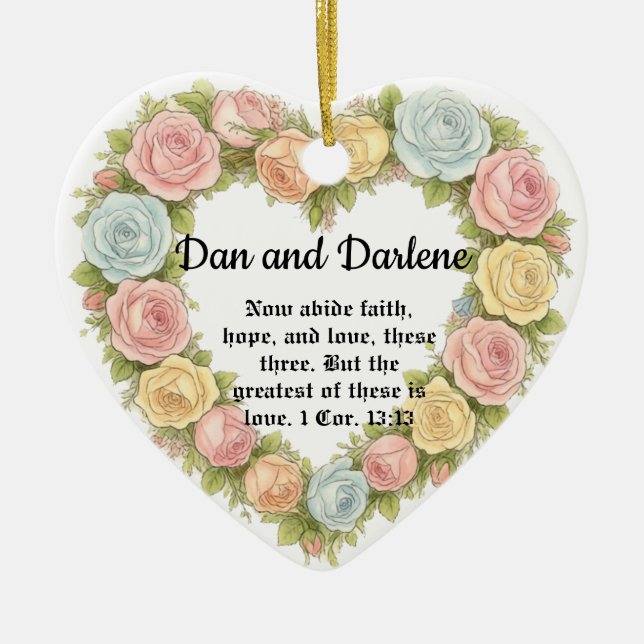 Personalized Heart Floral Bible Verse Ornament (Front)