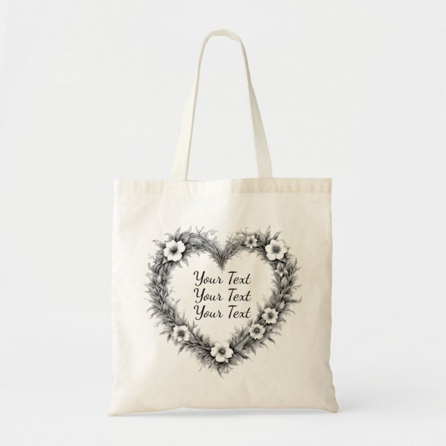 Personalized Heart Floral Wreath Tote Bag (Front)