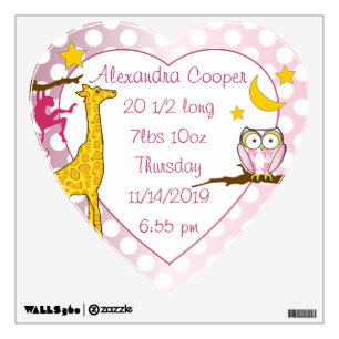 Personalized Heart Girl Baby Stat Stork Wall Decal