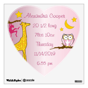 Personalized Heart Girl Baby Stat Stork Wall Decal