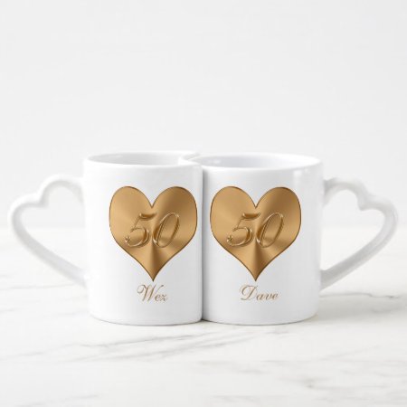 Personalized Heart Golden 50th Anniversary Mug Set