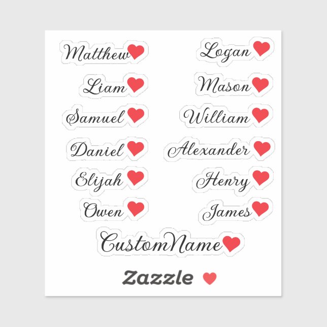 Personalized Heart Guest List – 12 Custom Name Sticker (Sheet)