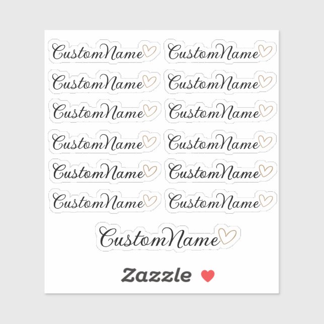 Personalized Heart Guest List – 12 Custom Name Sticker (Sheet)