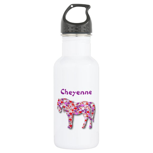 Personalized Heart Horse Pink - Water Bottle (Front)