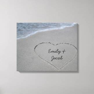Personalized Heart in Sand Wrapped Canvas Print