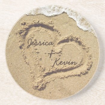 Personalized Heart In The Sand Coasters by pmcustomgifts at Zazzle