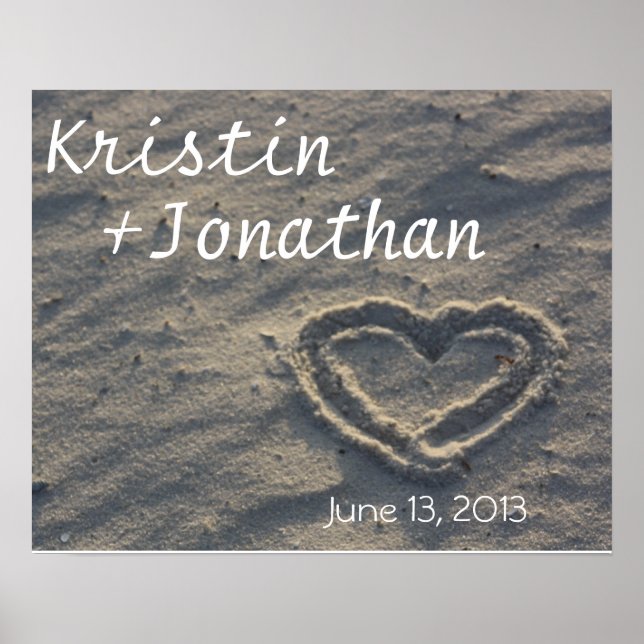Personalized Heart in the Sand Wedding Gift Poster (Front)