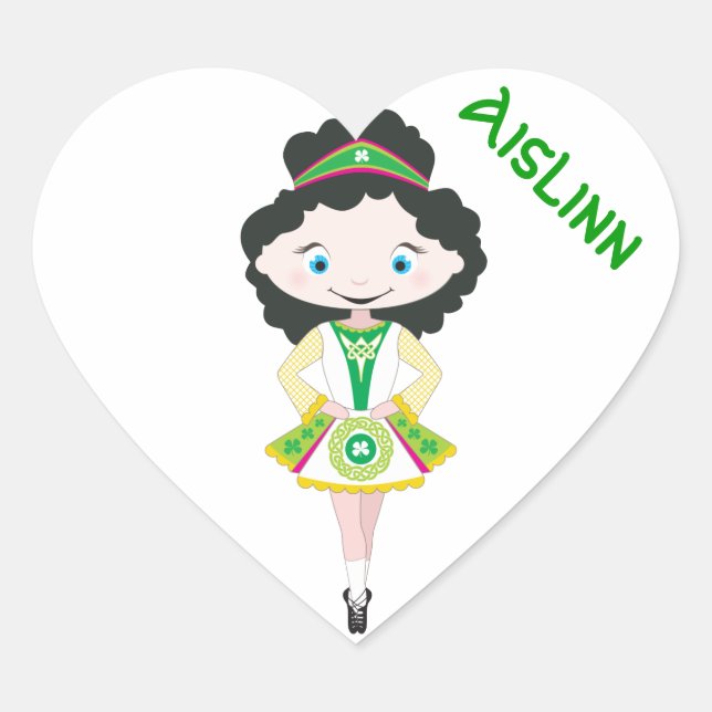 PERSONALIZED HEART irish dancer dancing black hair Heart Sticker (Front)
