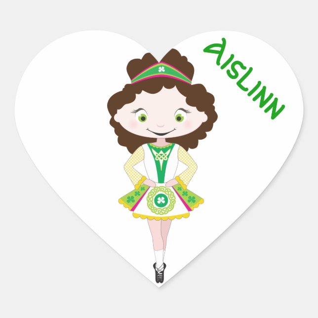 PERSONALIZED HEART irish dancer dancing brown hair Sticker (Front)