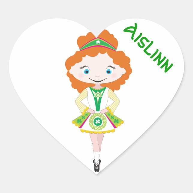 PERSONALIZED HEART irish dancer dancing red hair Heart Sticker (Front)