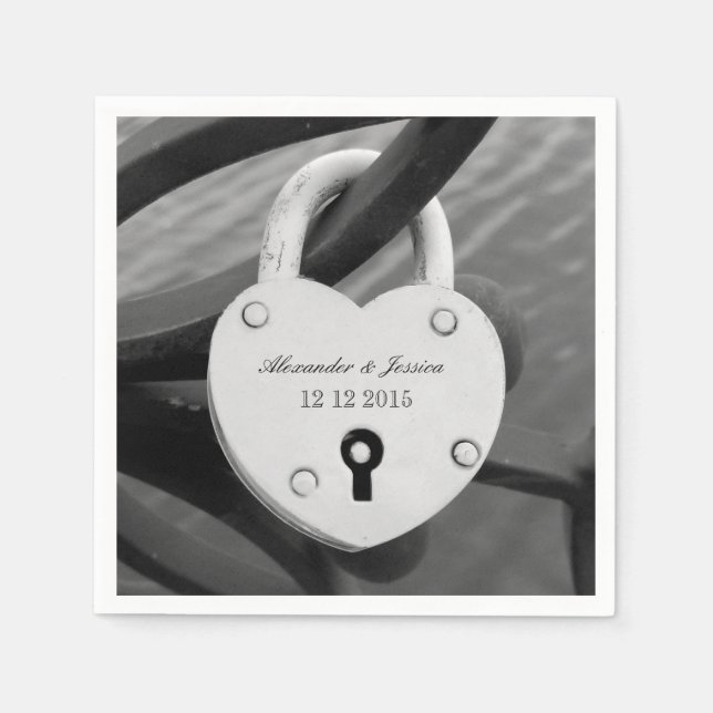 Personalized heart love lock photo wedding napkins (Front)