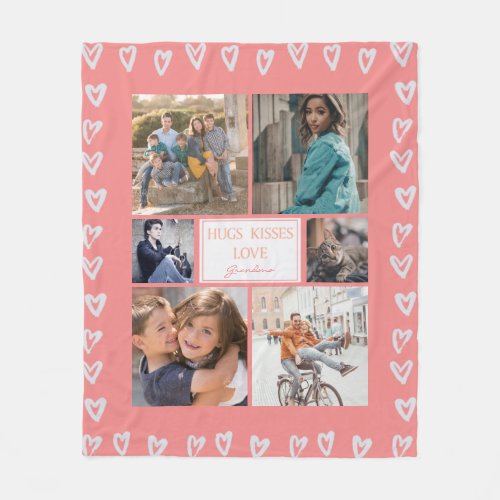 Personalized Heart Love Pink Photo Collage Grandma Fleece Blanket