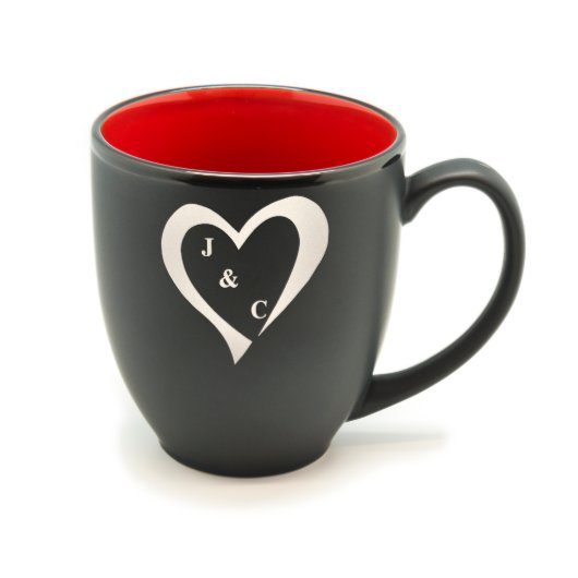 Personalized Heart Matte Black/Red Bistro Hilo Mug (Front)