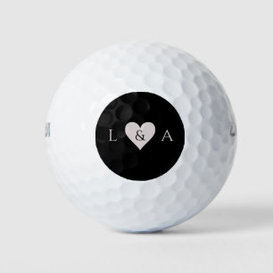 Personalized Heart Monogram Black Gray Golf Balls