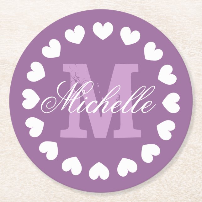 Personalized heart monogram wedding party coasters (Front)