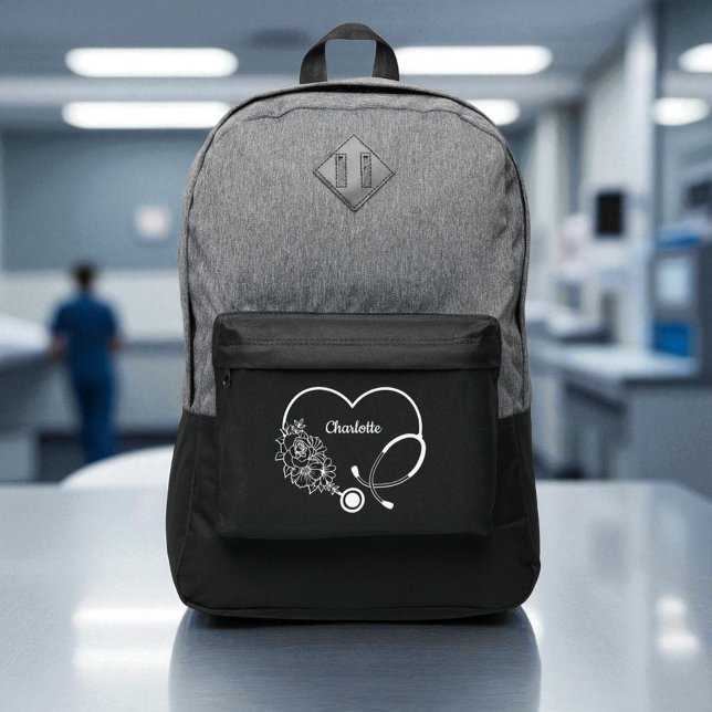 Personalized Heart Nurse Stethoscope - Nurse Gift Port Authority® Backpack (Creator Uploaded)
