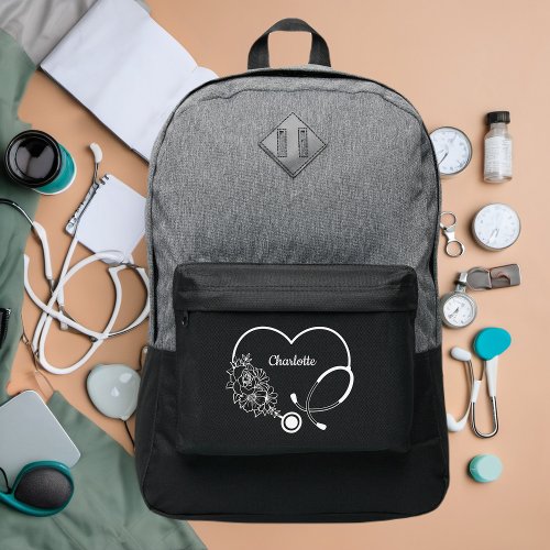 Personalized Heart Nurse Stethoscope _ Nurse Gift Port Authority Backpack