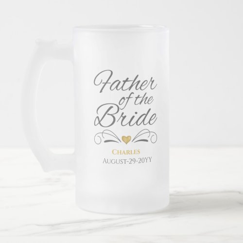 Personalized Heart of Gold Father of the Bride Frosted Glass Beer Mug