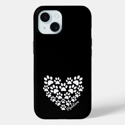 Personalized Heart Paw Prints iPhone 15 Case