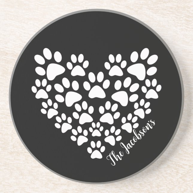 Personalized Heart Paw Prints Coaster (Front)