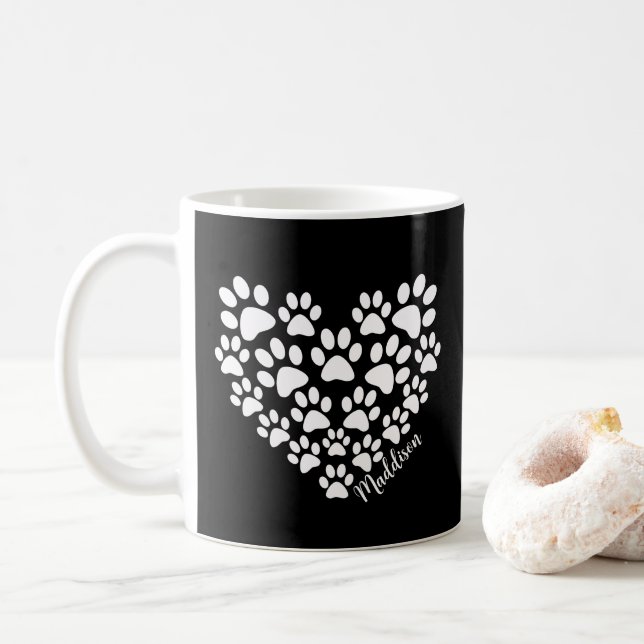 Personalized Heart Paw Prints Coffee Mug (With Donut)