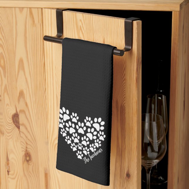 Personalized Heart Paw Prints Kitchen Towel (Thirds Fold)
