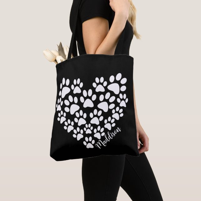 Personalized Heart Paw Prints Tote Bag (Close Up)