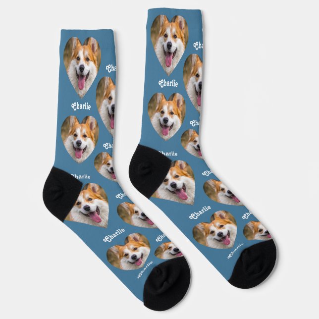 Personalized Heart Pet Photo Pattern with Name Socks (Right)