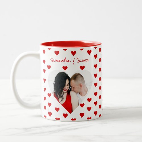 Personalized heart photo  couples names mug