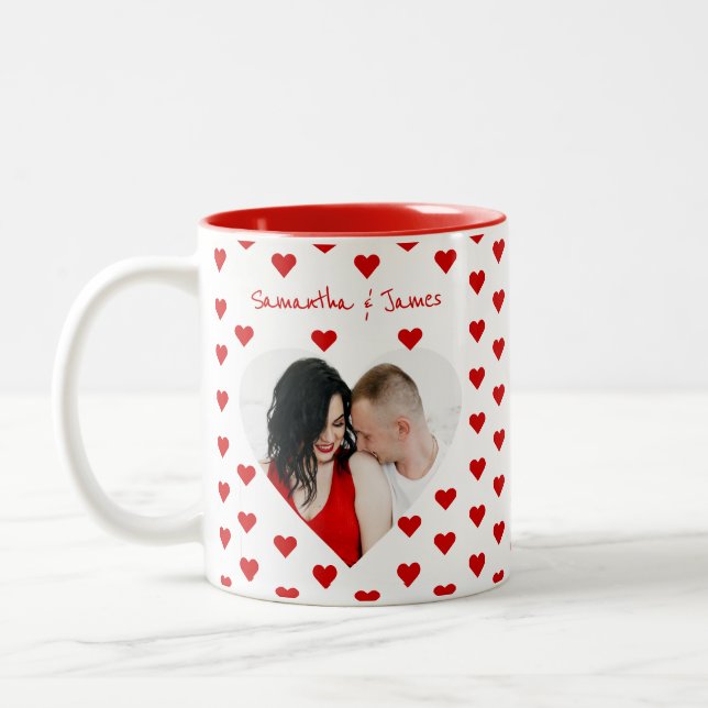 Personalized heart photo & couple's names mug (Left)
