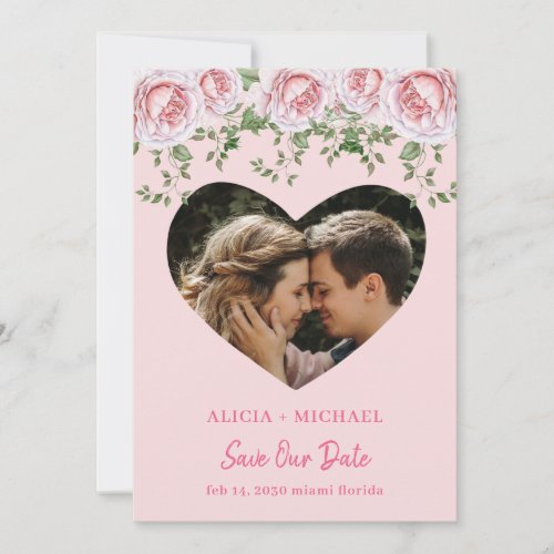 Personalized heart photo elegant roses wedding save the date