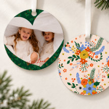 Personalized Heart Photo Green Botanical Christmas