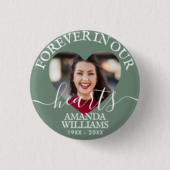Personalized Heart Photo Memorial Button (Front)