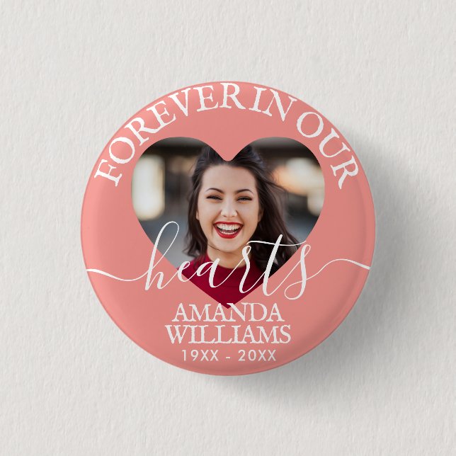 Personalized Heart Photo Memorial Button (Front)