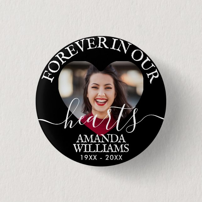 Personalized Heart Photo Memorial Button (Front)