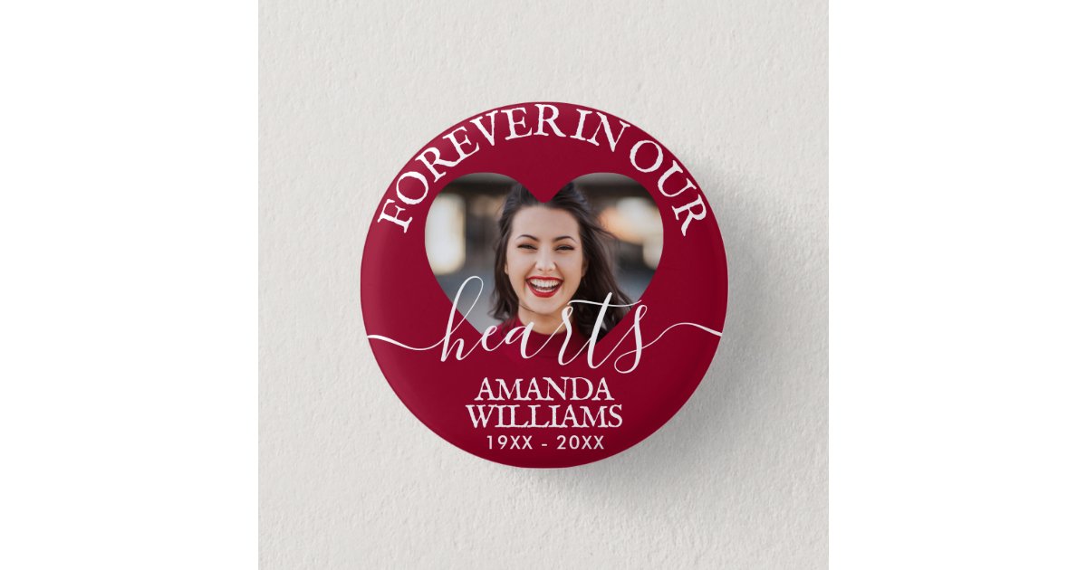 RED PINBACK Template,Full Color, Personalized Funeral Buttons