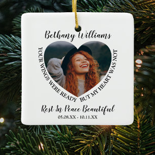 Personalized Heart Photo Memorial Christmas Tree Ceramic Ornament