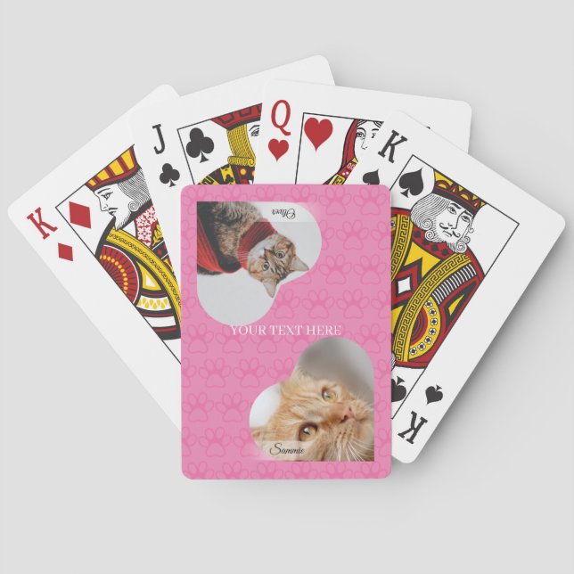 Personalized Heart Photo Paw Print Poker Cards (Back)