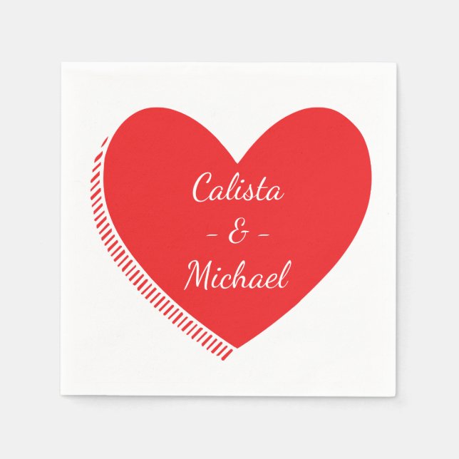 Personalized Heart Red And White Wedding / Party Paper Napkins (Front)