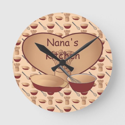 Personalized Heart Retro Kitchen Cooking Round Clock