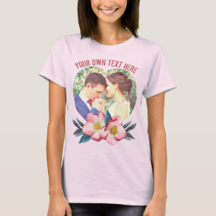 personalized heart shape picture and text & flower T-Shirt
