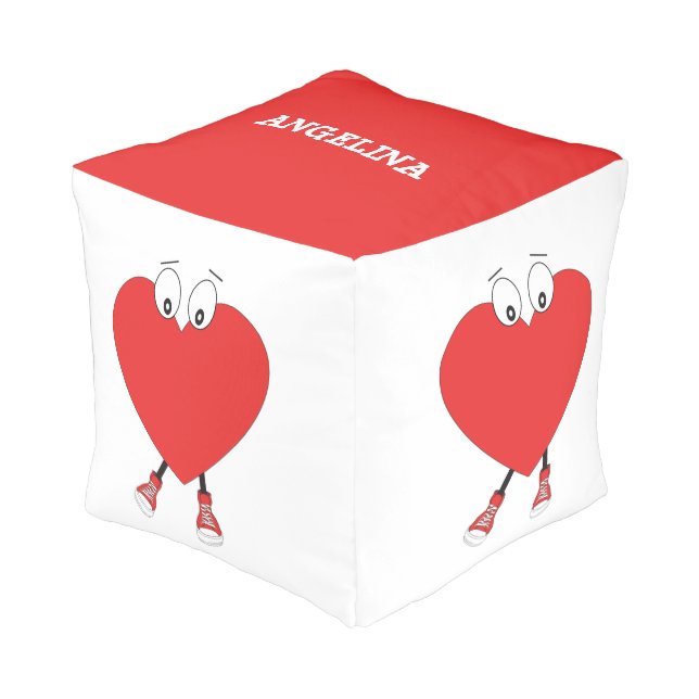 Personalized Heart Shape Red Cute Love Character Pouf (Angled Front)