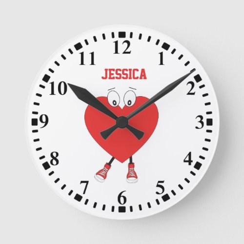 Personalized Heart Shape Red Cute Love Design Round Clock