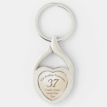 Personalized Heart Shaped 37 Year Anniversary Gift Keychain by LittleLindaPinda at Zazzle