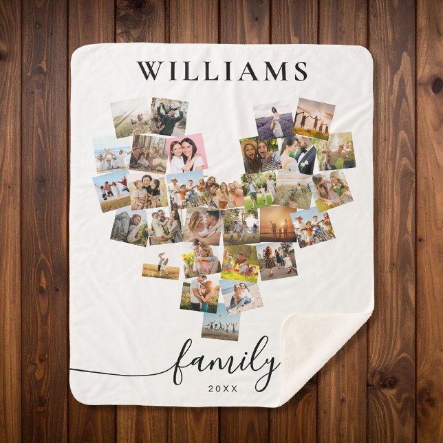 Personalized Heart Shaped Family Photo Collage Sherpa Blanket (Creator Uploaded)