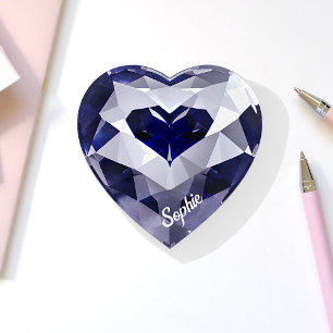 Personalized Heart Shaped Faux Sapphire with Name Paperweight