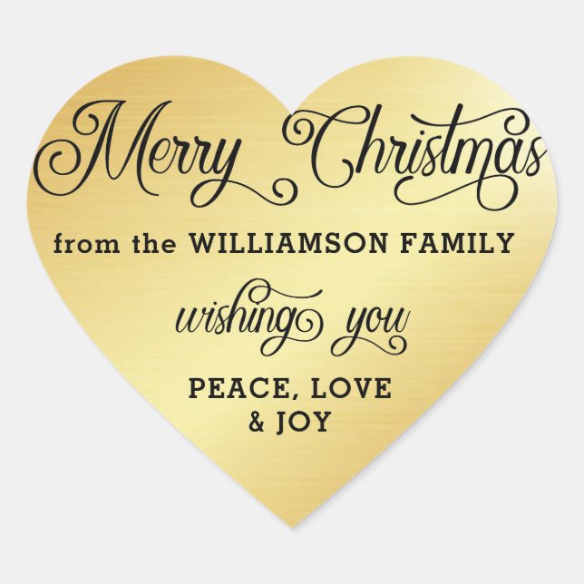 Personalized Heart-Shaped Gold Christmas Sticker (Front)