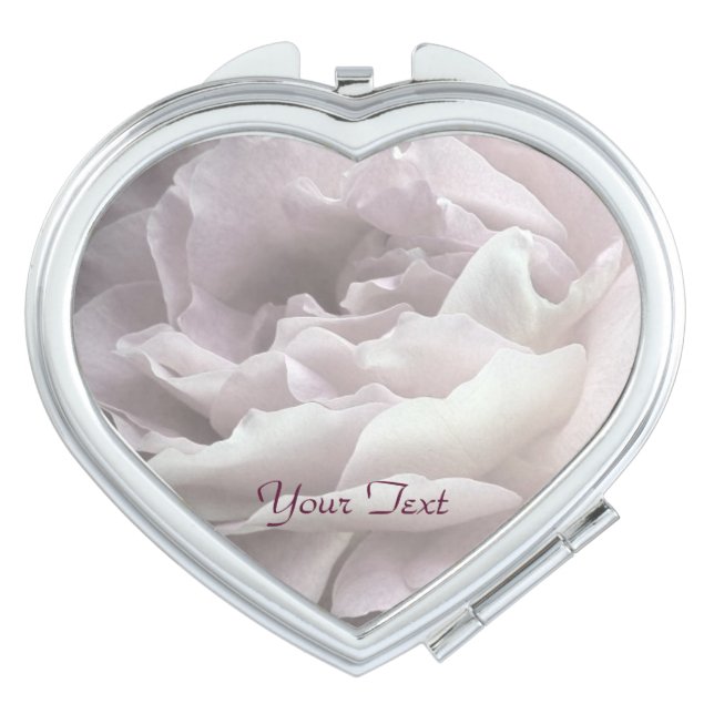 Personalized Heart Shaped Pale Pink Rose Petals Makeup Mirror (Front)