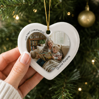 Personalized Heart Shaped Photo Grandparents Ceramic Ornament
