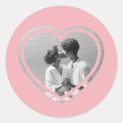 Personalized Heart Shaped  Photo Wedding  Classic Round Sticker
